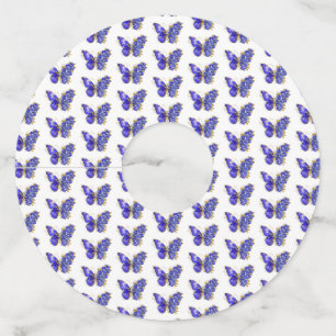 Étiquette Pour Verre De Vin Papillon saphir à fleurs