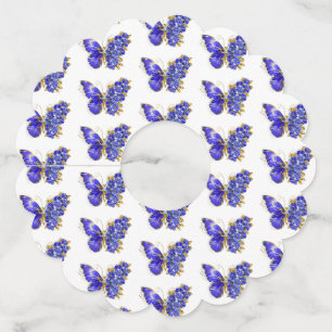 Étiquette Pour Verre De Vin Papillon saphir à fleurs