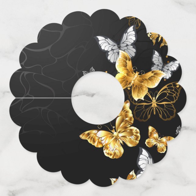 Étiquette Pour Verre De Vin Papillons blancs et dorés (Dos)