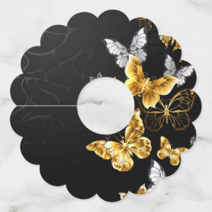 Étiquette Pour Verre De Vin Papillons d'or et de blanc