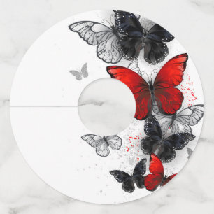 Étiquette Pour Verre De Vin Papillons noirs et rouges volants