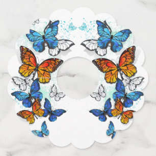 Étiquette Pour Verre De Vin Papillons volants Morpho et Monarch