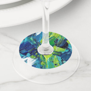 Étiquette Pour Verre De Vin Peinture acrylique abstraite en bleu