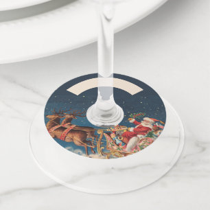 Étiquette Pour Verre De Vin Père Noël américain patriotique bleu foncé