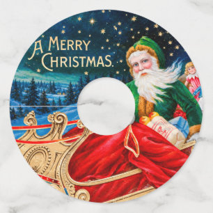 Étiquette Pour Verre De Vin Père Noël vert vintage traîneau nuit étoilée Noël