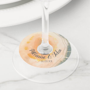 Étiquette Pour Verre De Vin Pierre d'agate aquarelle en feuille d'aluminium en