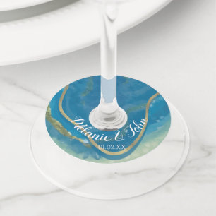 Étiquette Pour Verre De Vin Pierre d'agate aquarelle en feuille métallique - N