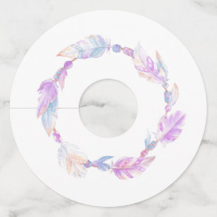 Étiquette Pour Verre De Vin Plumes et perles de corail violet