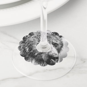 Étiquette Pour Verre De Vin Portrait d'ours grizzli