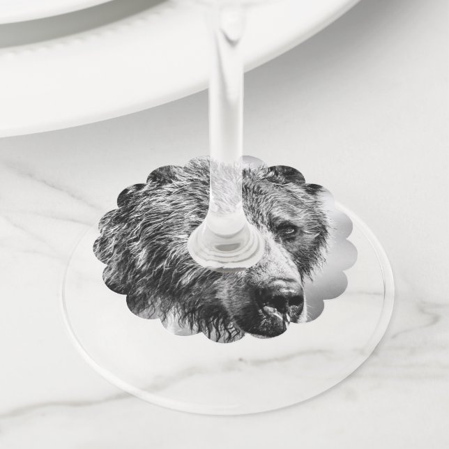 Étiquette Pour Verre De Vin Portrait d'ours grizzli (De près)