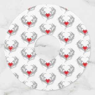 Étiquette Pour Verre De Vin Red Angel Coeur avec ailes