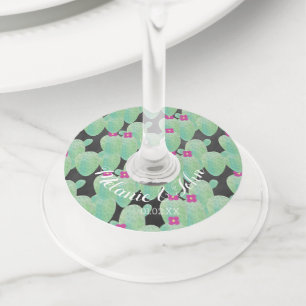 Étiquette Pour Verre De Vin Répétition aquarelle Cactus- Nom du couple