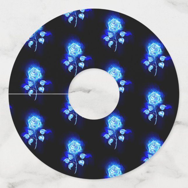 Étiquette Pour Verre De Vin Rose bleu brûlant (Devant)