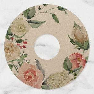 Étiquette Pour Verre De Vin Rose et crème floral aquarelle vintage