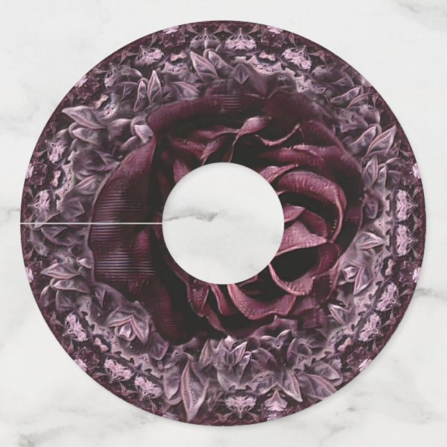 Étiquette Pour Verre De Vin Rose Mandala (Devant)