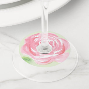 Étiquette Pour Verre De Vin Rose rose en aquarelle