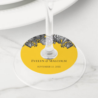 Étiquette Pour Verre De Vin Roses noires et blanches Mariage or or