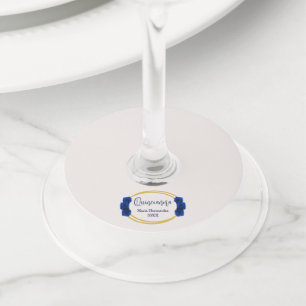 Étiquette Pour Verre De Vin Royal Blue et Gold Geometry Quinceañera