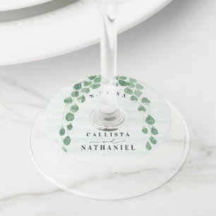 Étiquette Pour Verre De Vin Sage Green Eucalyptus Garland Gold Mariage ovale