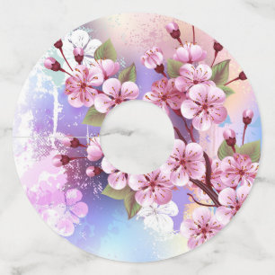 Étiquette Pour Verre De Vin Sakura rose sur la peinture Arrière - plan