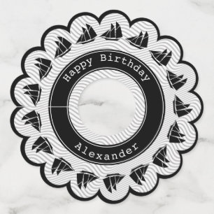 Étiquette Pour Verre De Vin Schooner - Black/White Quirky Waves Thème Nautique