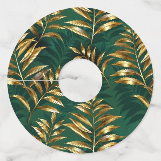 Étiquette Pour Verre De Vin Seamless pattern with golden ferns (Devant)
