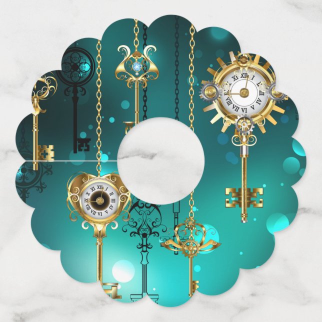 Étiquette Pour Verre De Vin Skeleton Keys on Green Background (Devant)