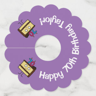 Étiquette Pour Verre De Vin soixante-dixième Gâteau d'anniversaire avec le