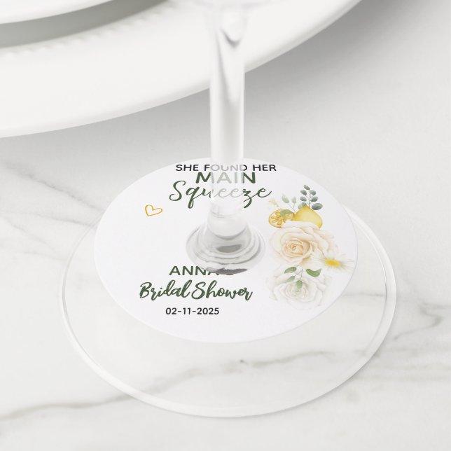 Étiquette Pour Verre De Vin Squeeze principal Élégante Fête des mariées floral (De près)