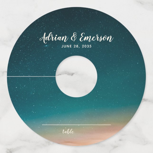 Étiquette Pour Verre De Vin Starry Night Sky Sunset Mariage Place Card (Devant)