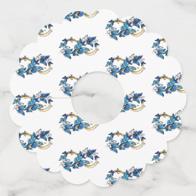 Étiquette Pour Verre De Vin Symbole infini de papillons Morpho bleus (Devant)