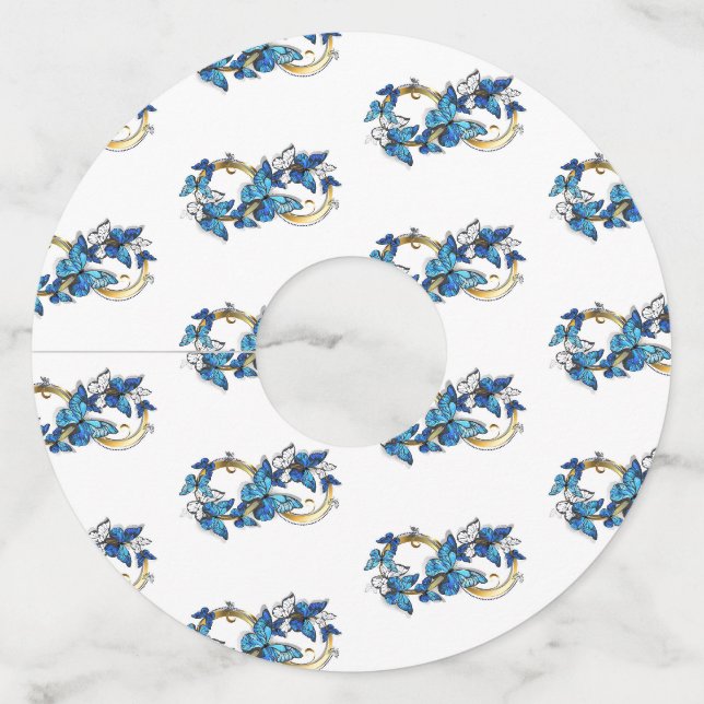 Étiquette Pour Verre De Vin Symbole infini de papillons Morpho bleus (Devant)