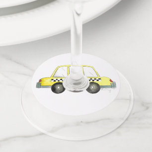 Étiquette Pour Verre De Vin TAXI ! New York City NYC À damiers cabine jaune