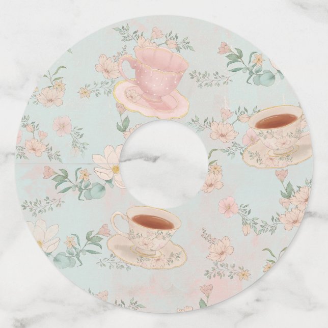 Étiquette Pour Verre De Vin Thème de fête de thé shabby chic pour l'enterremen (Devant)