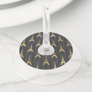 Étiquette Pour Verre De Vin Tour Eiffel élégante France Jaune Noir Vertical