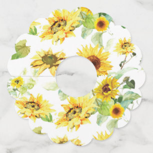 Étiquette Pour Verre De Vin Tournesol aquarelle