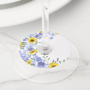 Étiquette Pour Verre De Vin Tournesol & Bleu clair Rose Vin en verre Tag Étiqu