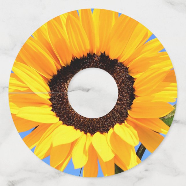 Étiquette Pour Verre De Vin Tournesol jaune contre soleil sur ciel bleu - été (Devant)