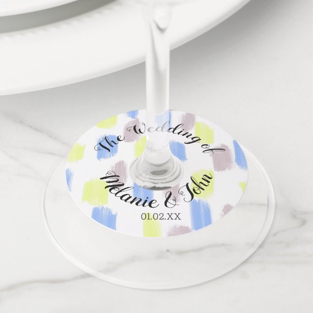 Étiquette Pour Verre De Vin Traits de pinceau aquarelle Mariage- Nom des marié (De près)