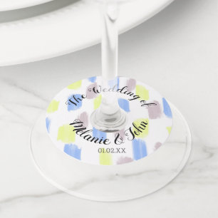 Étiquette Pour Verre De Vin Traits de pinceau aquarelle Mariage - Nom du coupl