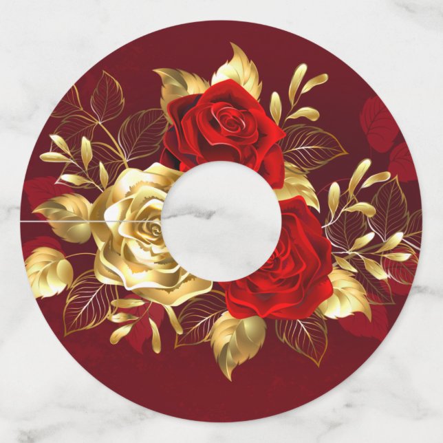 Étiquette Pour Verre De Vin Trois Roses de bijoux (Devant)