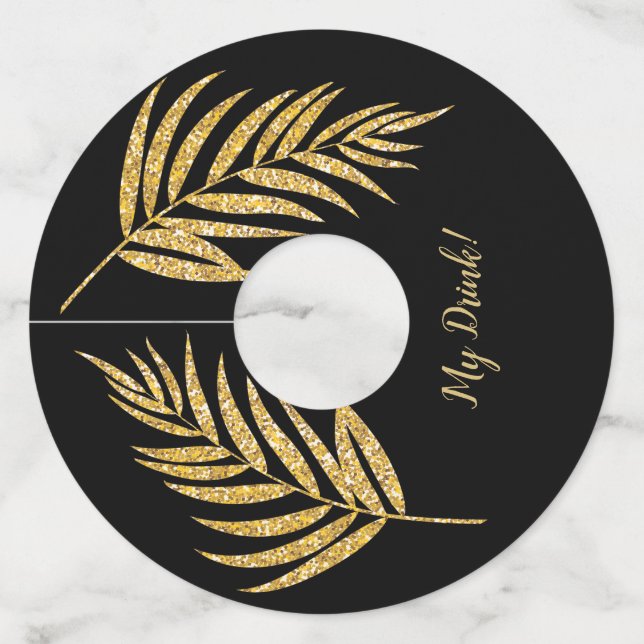 Étiquette Pour Verre De Vin Tropical Gold Parties scintillant Palm Noël de vac (Devant)