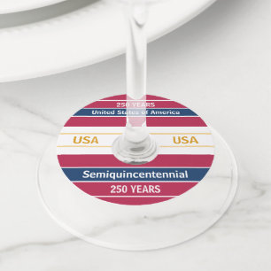 Étiquette Pour Verre De Vin USA 250 Ans Rayures Patriotiques Semiquincentennal