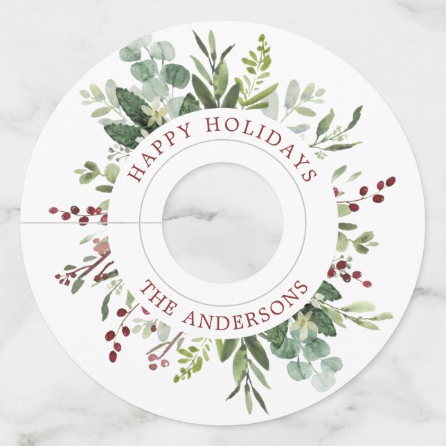 Étiquette Pour Verre De Vin Vacances Berries rouges vertes (Devant)