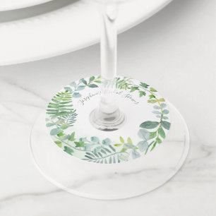 Étiquette Pour Verre De Vin Verdure Foliage Wreath Fête des mariées personnali