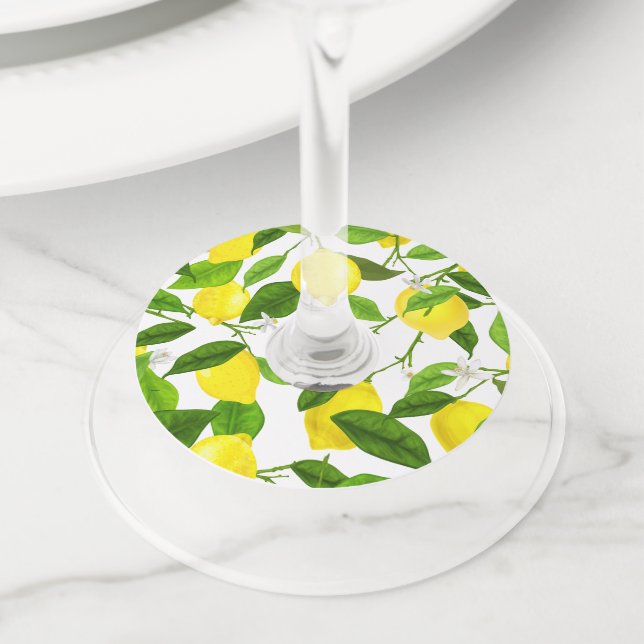 Étiquette Pour Verre De Vin Watercolor Lemon (De près)