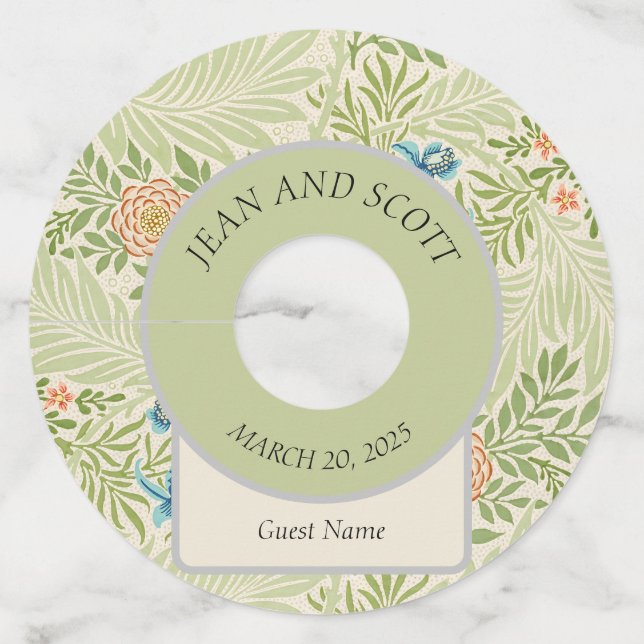 Étiquette Pour Verre De Vin William Morris Larkspur Motif floral (Devant)