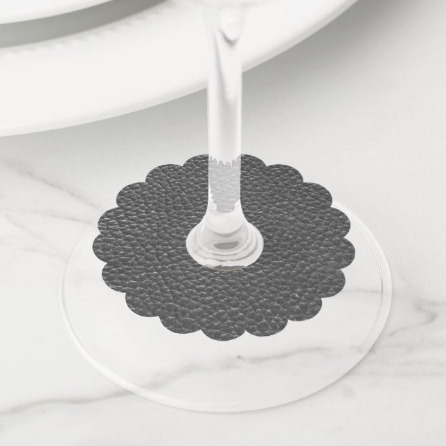 Étiquette Pour Verre De Vin Worn Black Faux Leather (De près)