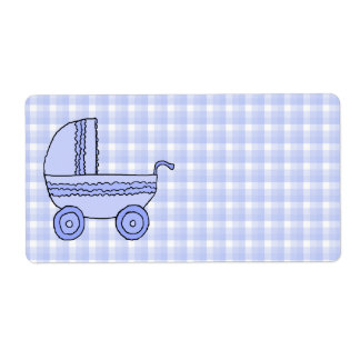 Étiquette Poussette bébé. Bleu clair sur Motif chèque.