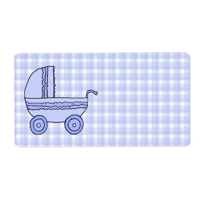 Étiquette Poussette bébé. Bleu clair sur Motif chèque. (Devant)